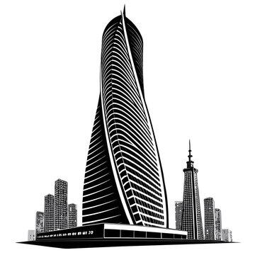 parametric skyscraper silhouette with flowing facade pattern vector