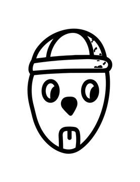 Cartoon dog face with cap.