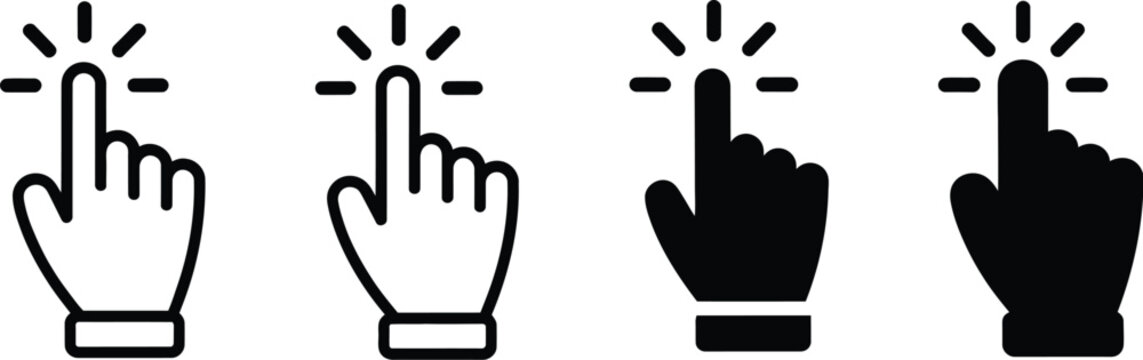 Hand click icon set outline flat style cursor click gesture vector illustration