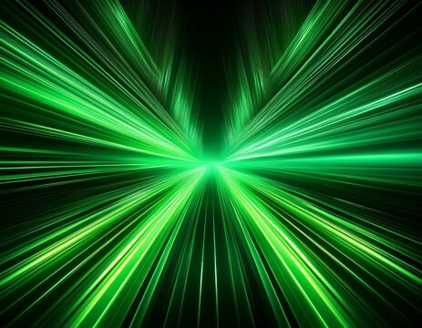 futuristic speed motion with green rays of light abstract background