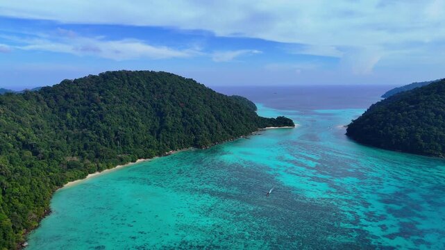 Aerial video of Mo Ku Surin National Park, off the coast of Thailand.