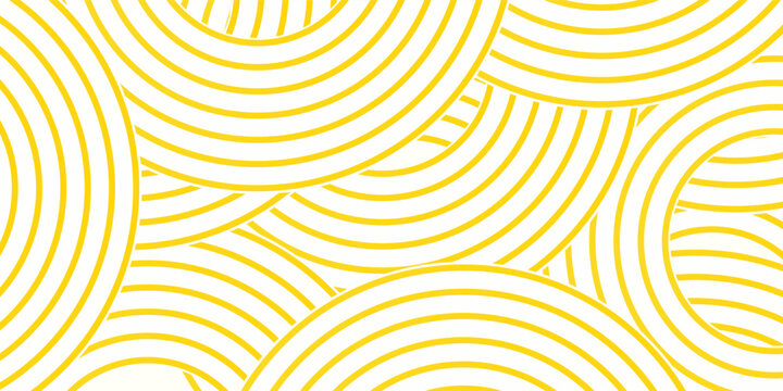 Doodle banner with yellow ramen pattern on white background. Wave abstract pattern.