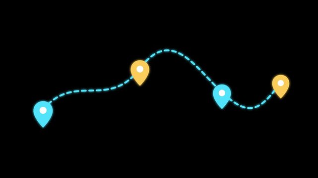 Animated Dotted Path Map Pins Location Tracking Navigation GPS Travel Route
