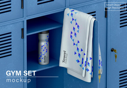 Gym Towel And Bottle Mockup