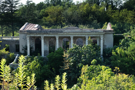 The ruins of the old Soviet sanatorium Medea, whose architecture which is basically a synthesis of Stalinist period classical style and of Georgian ethnic decor with Gothic and Roman features.