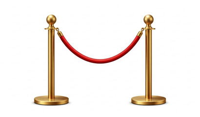 Golden stanchion with red velvet rope vector 3d illustration luxury vip barrier isolated on white background © Imran