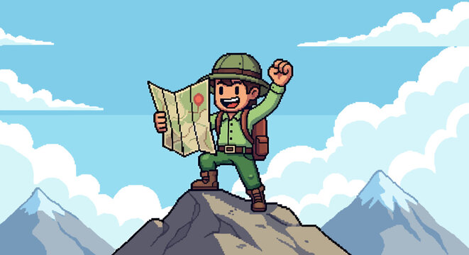 Adventure, Explorer, Mountain, Illustration, Outdoors, Vibrant, Victory