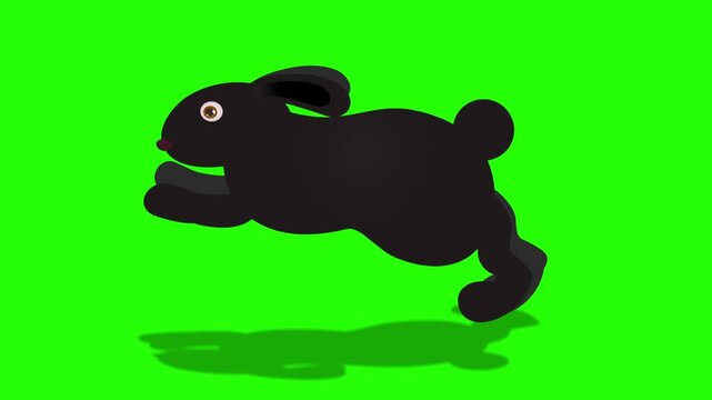 Black cartoon rabbit 4k stock animation video on a green screen background for chroma key video editing.
