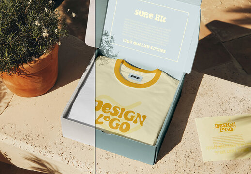T-Shirt Packaging Box Mockup with Branding and Card Insert