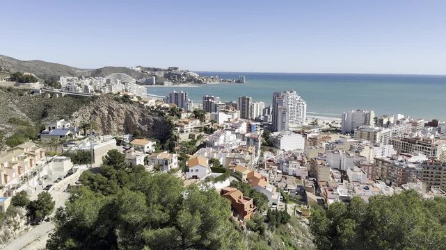 Panoramic View of Cullera City Coastline and Mountains Spain
