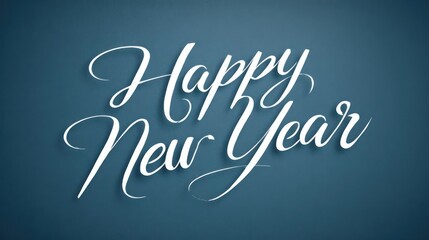 Obraz premium Elegant white calligraphy text happy new year on a dark blue background with subtle gradient and soft shadow