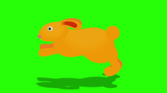 Orange cartoon rabbit 4k stock animation video on a green screen background for chroma key video editing.