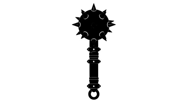 Minimal black silhouette icon, simple flat vector, bold black shape, no, no shading black silhouette of a medieval mace weapon on a, flat icon style