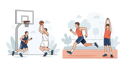 Fototapeta premium Athletes Playing Basketball and Running on Track, Healthy Lifestyle