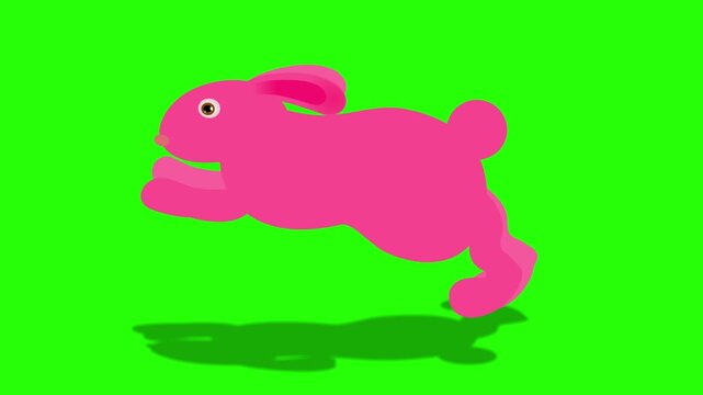 Pink cartoon rabbit 4k stock animation video on a green screen background for chroma key video editing.