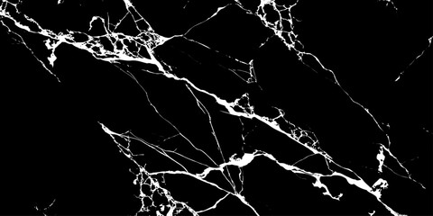 Intriguing Marble Pattern: A captivating close-up of polished marble, showcasing a striking web of white veins against a deep, ebony canvas, creating a sense of natural artistry and timeless elegance. © Sadiya