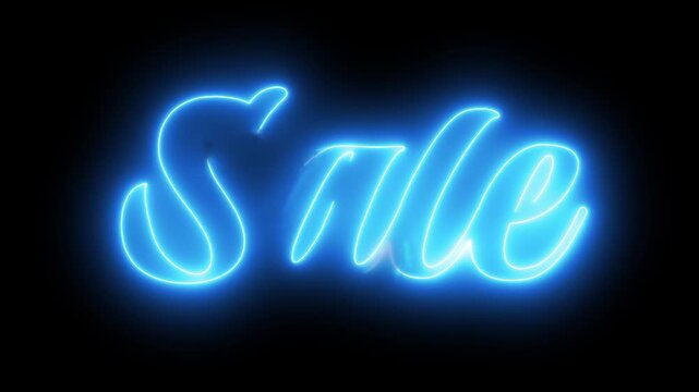 Dynamic blue neon 'Sale' sign animation on black background, perfect for promotions, advertising, and marketing campaigns. Features a vibrant glowing effect, ideal for attracting attention to discount