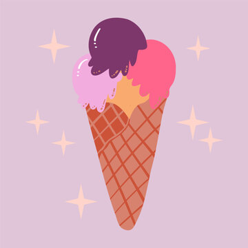 Fruit Ice-cream in waffle cone. Good for advertise, posters, postcards and nursery