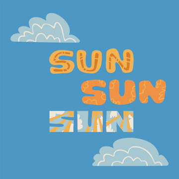 Set of hand drawn words sun. Collection of lettering composition of word sun