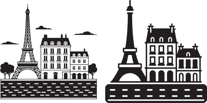 Vector illustration of paris france city skyline silhouette featuring the eiffel tower and classic european architecture for travel and tourism