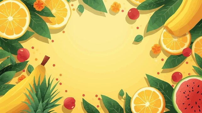 template background fresh fruits of summer with flat design