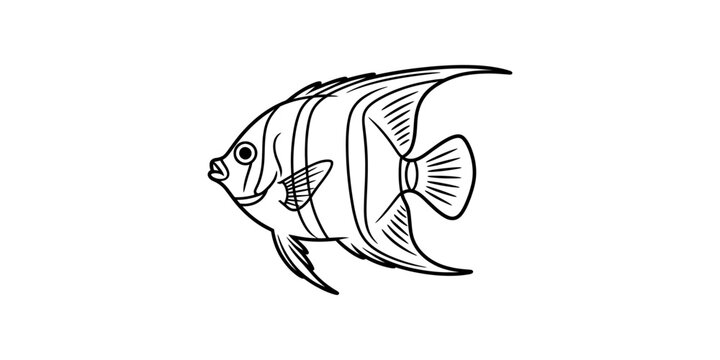 Continuous single line drawing of an angelfish swimming