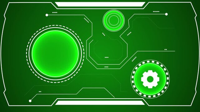 Abstract digital technology user interface with gear icons and circuit lines, modern cyberpunk style cockpit OE display frame with data circuits.
