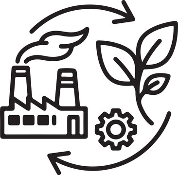 Bio cycle flow diagram with factory, gear, and leaf