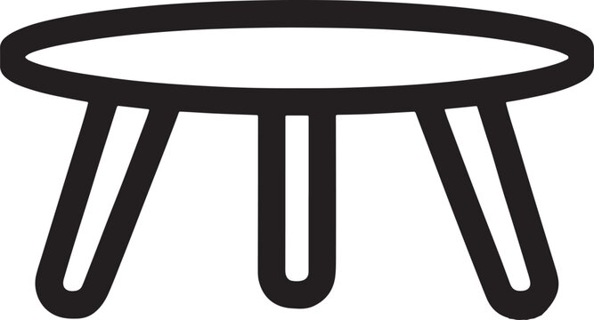 Round three-legged table black outline vector icon for furniture and home design with three legs living room dining room furniture minimalist