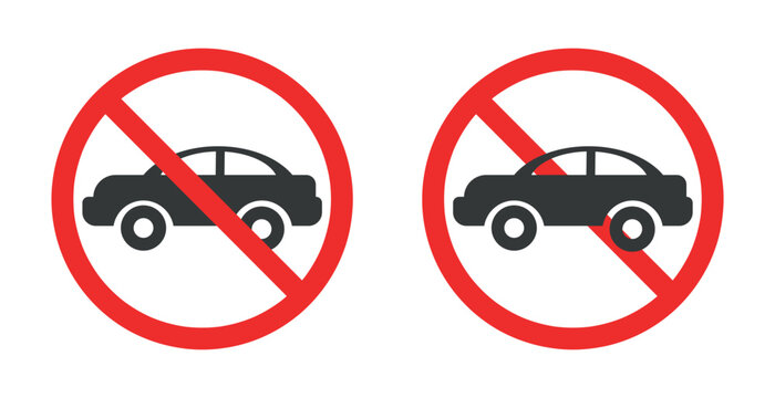 No parking vector signs set. Don't park here icon. No car sign. Parking prohibited symbol. No cars allowed sign red circle line vector isolated illustration.