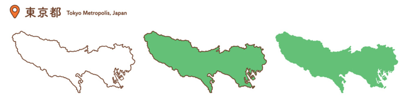 東京都の地図イラストセット｜日本地図・都道府県・教材