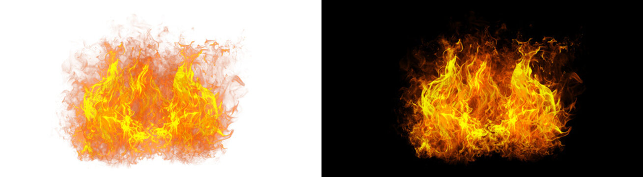 PNG image of&nbsp;Intense bright orange and yellow fire flames with glowing embers on transparent background
