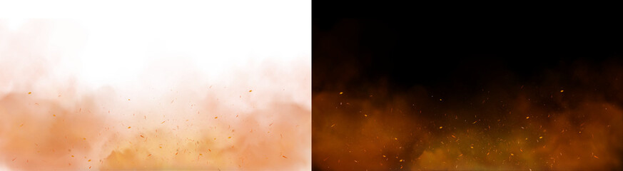 PNG image of Glowing embers floating within a thick cloud of swirling orange smoke isolated on transparent background © Nurun Nahar