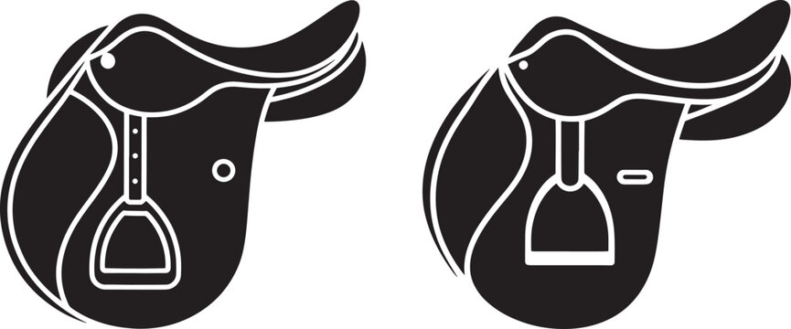 Equestrian saddle icon set with animal care equestrian silhouette equipment accessory competition training transportation adventure