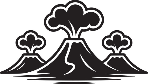 Volcano eruption icon set with eruption mountain silhouette disaster landscape explosion phenomenon environment illustration disruption