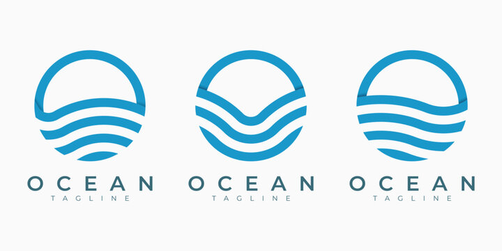 Minimalist circular ocean waves logo collection