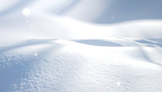 Snowy landscape with sun shining on white snow creating a serene winter scene outdoors
