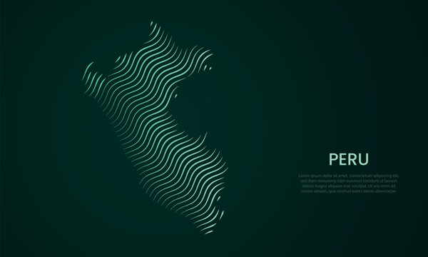 Peru abstract map made of flowing curved line pattern