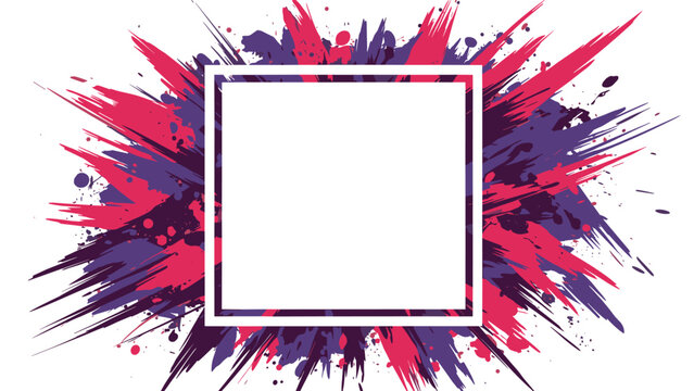 Bold abstract grunge splash frame featuring an explosion of vibrant pink and purple paint around a clean, central white square for text or images.