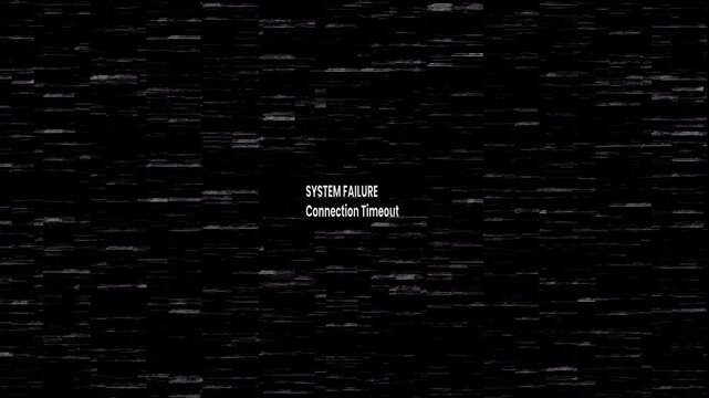 Digital Glitch System Failure Screen with Connection Timeout Text. 4k video