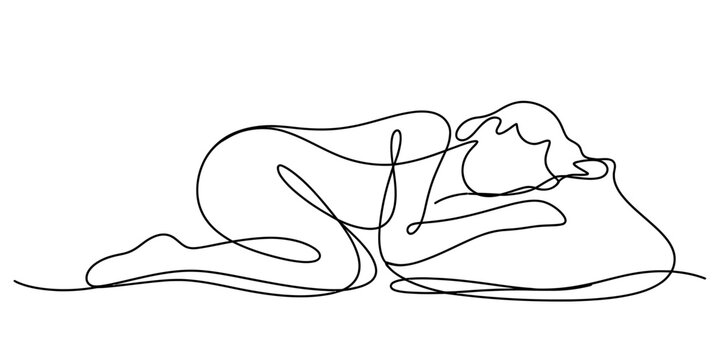 Minimalist continuous single line drawing of a woman sleeping on a pillow Vector, illustration