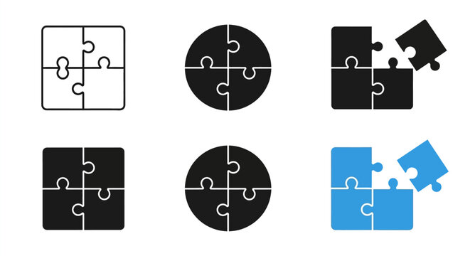 Puzzle pieces forming complete shapes set