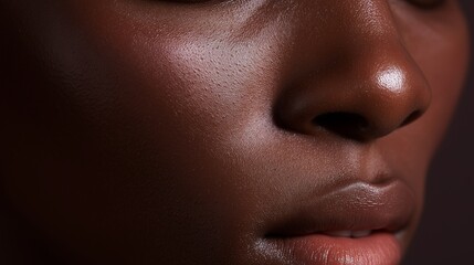 Fototapeta premium Black woman close portrait with unretouched skin and visible texture