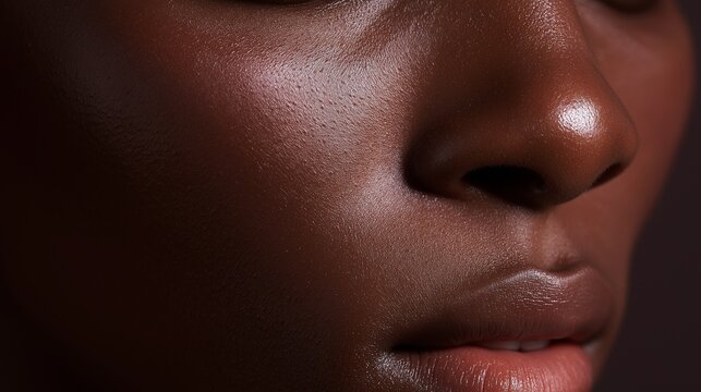Black woman close portrait with unretouched skin and visible texture
