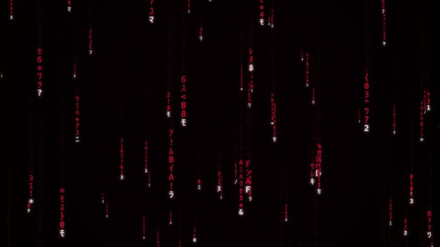 Digital Matrix Code Rain Falling Characters Animated Loop for High Tech Data Stream and Cyber Security Concepts