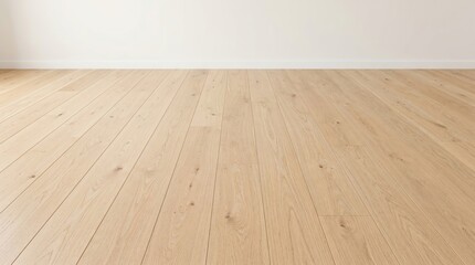 Naklejka premium A close-up view of a light wooden floor with a white wall in the background.