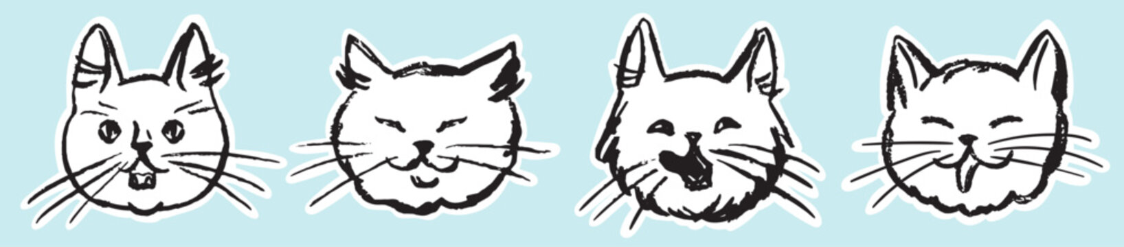Hand drawn minimal cat or kitten head with emotions doodle drawing in chalk, charcoal, ink or wax crayon sketch style. Kitty nursery sticker aesthetic. Scrapbook diary cut out vector illustration.