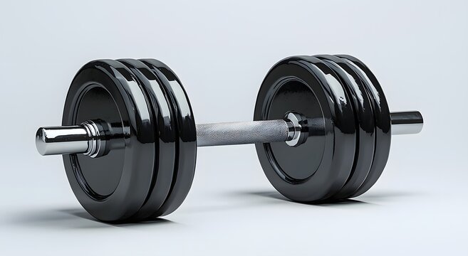Black adjustable dumbbell isolated on clean background for fitness image