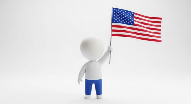 Celebrating american independence day 3d render of a figure proudly waving the us flag for patriotic festivities