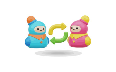 Obraz premium Cartoon characters exchanging arrows on black background